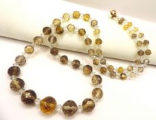 Vintage 29 Inch Natural Citrine Facet Cut Bead Necklace With Gift Box