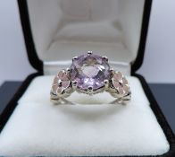 Sterling Silver 3 Carat Rose De France Amethyst Ring New With Gift Pouch