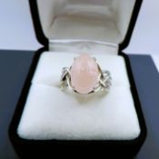 Sterling Silver Cabochon Rose Quartz Ring New With Gift Pouch