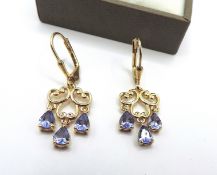 Gold On Sterling Silver Tanzanite Earrings New With Gift Box