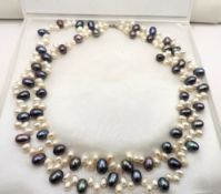 Double Strand Cultured Pearl Necklace Silver Clasp New With Gift Box
