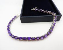 Sterling Silver 30 Amethyst Gemstone Bracelet New With Gift Box