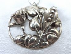 Antique Art Nouveau Artisan Sterling Silver Oval Repoussé Pendant