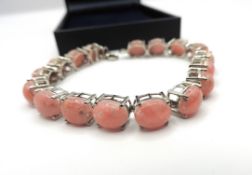 Sterling Silver Pink Cabochon Rhodochrosite Bracelet New With Gift Box