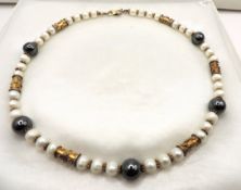 Cultured Pearl Gold On Silver Bead Necklace With Gift Box