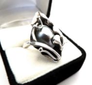 Sterling Silver Cultured Pearl Foliate Ring With Gift Box