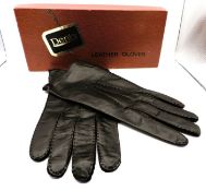 Vintage Dents Black Leather Silk Lined Gloves For Harrods Size 8 1/2 New In Original Box