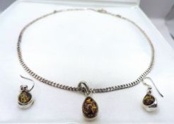 Sterling Silver Baltic Amber Necklace and Earrings Set New With Box