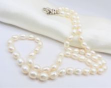 Single Strand Cultured Pearl Necklace Silver Clasp With Gift Pouch