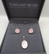 Tuscany Silver Pink Mother of Pearl Necklace & Earrings New With Gift Box