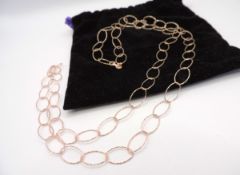 Rose Gold On Sterling Silver 36 inch Oval Open Link Necklace New With Gift Box