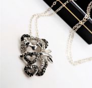 Sterling Silver Black & White Diamond Necklace New With Gift Pouch
