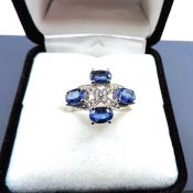 Sterling Silver Sapphire & Diamond Ring New With Gift Pouch