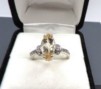 Sterling Silver 3 Carat Lemon Citrine Ring New With Gift Pouch