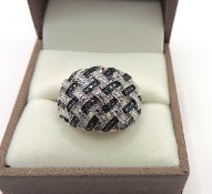 Platinum Sterling Silver Blue Diamond Ring New With Gift Box