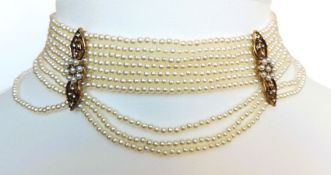 Vintage Style Ten Strand Pearl Choker Necklace With Gift Box