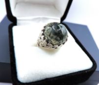Sterling Silver Cabochon Moss Quartz Ring New With Gift Pouch