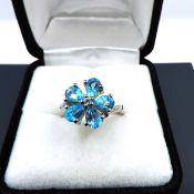 Sterling Silver Topaz & Diamond Ring New With Gift Pouch