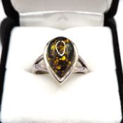Sterling Silver Amber Ring New With Gift Pouch
