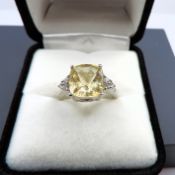 Sterling Silver 6 Carat Lemon Citrine Ring New With Gift Pouch