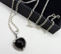 Sterling Silver Whitby Jet Heart Necklace New With Gift Pouch