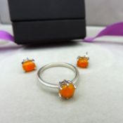 Sterling Silver Cabochon Opal Ring & Earrings Set New With Gift Box