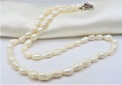 Cultured Pearl Necklace Silver Clasp With Gift Pouch
