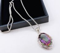 Sterling Silver 14CT Rainbow Mystic Topaz Pendant Necklace New With Gift Box