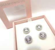 2 Pairs of Sterling Silver Diamonique Stud Earrings New In Gift Box