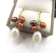 Gold On Sterling Silver Cultured Pearl Earrings New With Gift Pouch