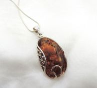 Sterling Silver Amber Necklace New With Gift Box