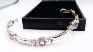 Artisan Sterling Silver Amethyst Gemstone Bracelet With Gift Box