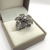 Sterling Silver Artisan Crafted Floral Statement Ring New With Gift Box