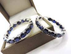 Sapphire Hoop Earrings In Sterling Silver 7.5 Carats New With Gift Box
