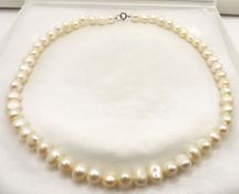 Single Strand 7mm Cultured Pearl Necklace Silver Clasp With Gift Pouch