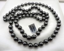 36 Inch Hematite 9mm Bead Necklace New With Gift Pouch