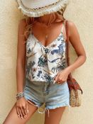Brand New Plant Print Spaghetti Strap Top, Casual V-Neck Sleeveless Cami Top For Summer 12/14