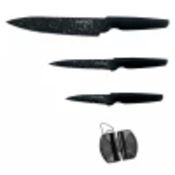 Royalty Line RL-MB3B: 3 Pieces Mable Coated Kitchen Knife Set With Pocket Knife Sharpener