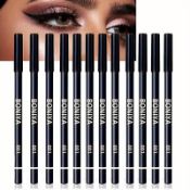 12pcs Black Eyeliner Pencils, Waterproof Long-Lasting Eye Makeup, Smudge-Proof Eyebrow Liners
