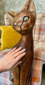 Vintage Very Large Wooden Cat & Kitten Statue 100cm (40ins)