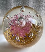 Vintage Large Art Glass Paperweight - Sea Scape