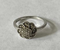 Pretty Silver Diamond Flower Cluster Ring