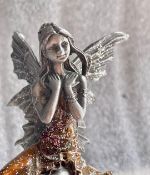 Vintage Pewter Fairy Angel sitting On An Art Glass Paperweight