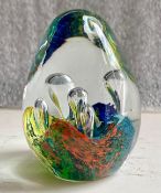 Beautiful Egg Shaped Blue & Green Bubble Paperweight