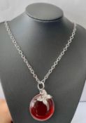 Belleek Silver Toned Cable Chain & Large Bold Red Domed Pendant & Butterfly