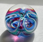 Vintage Selkirk Glass Blue Swirl Paperweight Scotland