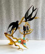 Murano Glass Birds On A Branch With Nest