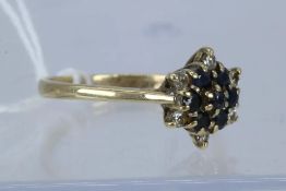 Vintage 1987 9ct Gold Sapphire & Diamond Flowerhead Ring With Valuation