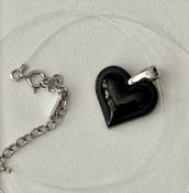 Lalique Black Heart Pendant/Bracelet & Silk Cord