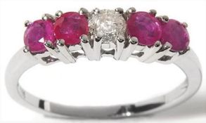 14ct White Gold 5 Stone Pink Sapphire & Diamond Ring With Valuation